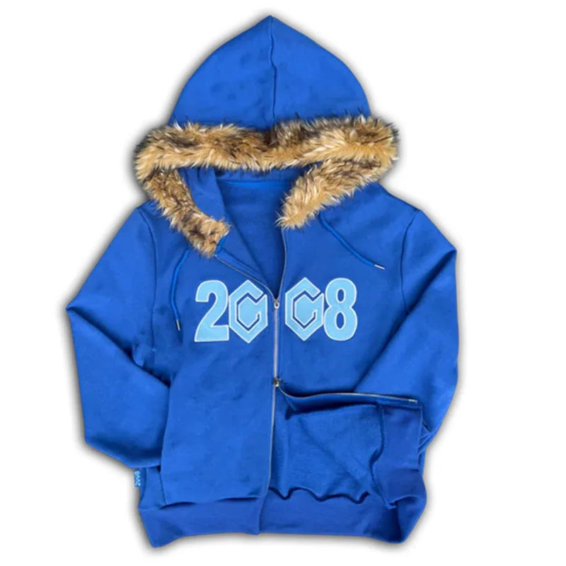 2008 Pattern Faux Fur Hoodie