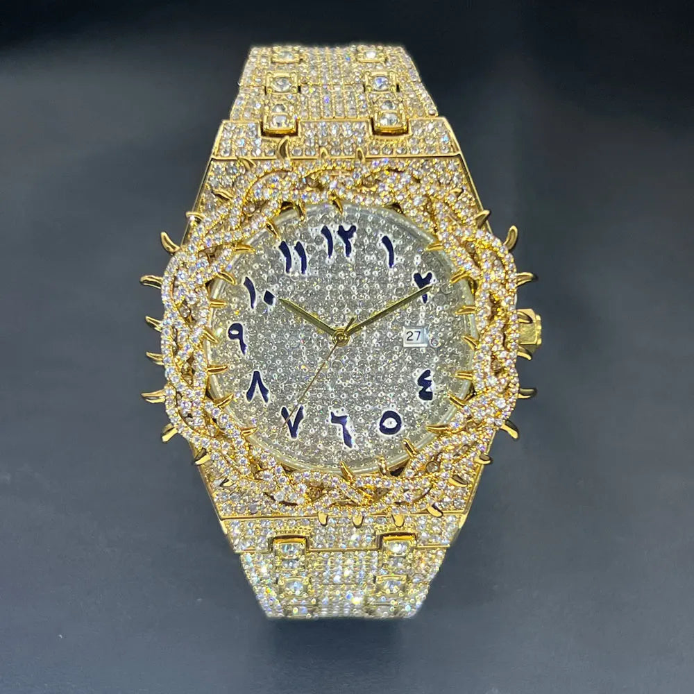Full Diamond Jesus Thorns Watch Gold and Silver