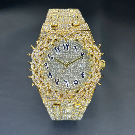 Full Diamond Jesus Thorns Watch Gold and Silver
