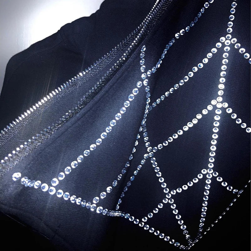 Cross Rhinestone Studded Zipper Jacket