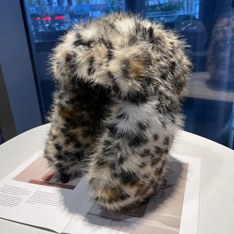 Leopard Print Fur Ushanka Hat
