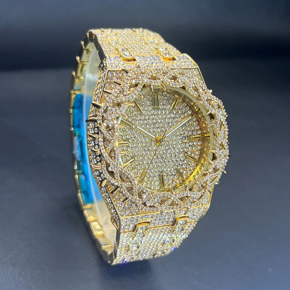 Gold and Silver Iced Out Jesus Thorns Watch