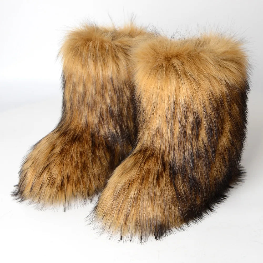 Furry Snow Fox Fur Boots