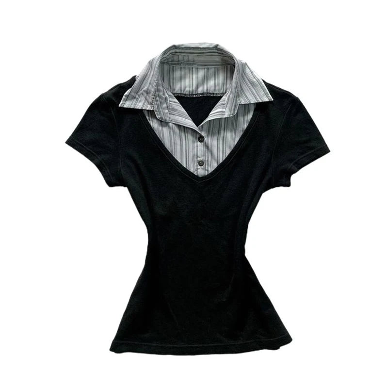 Striped Collar Polo T-shirt