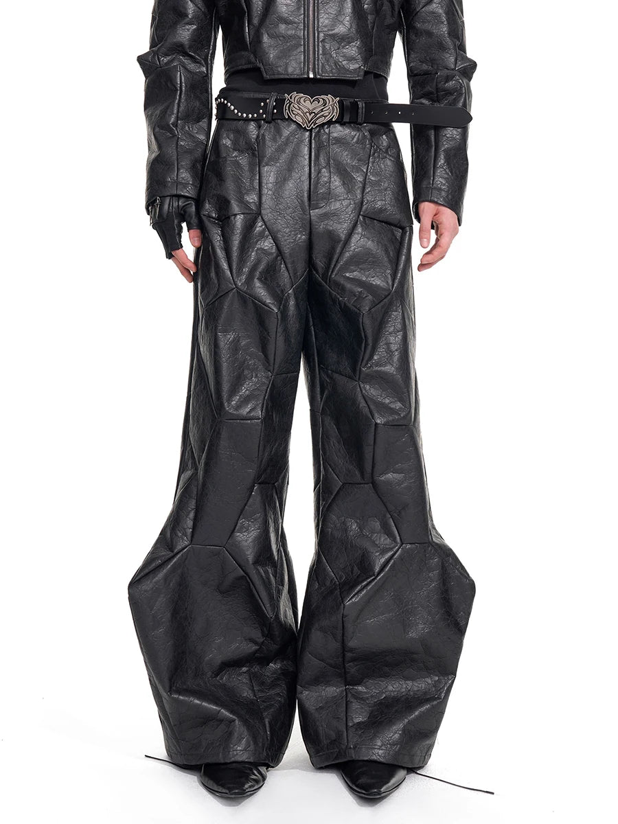 Gothic Design Flared Leather Pants