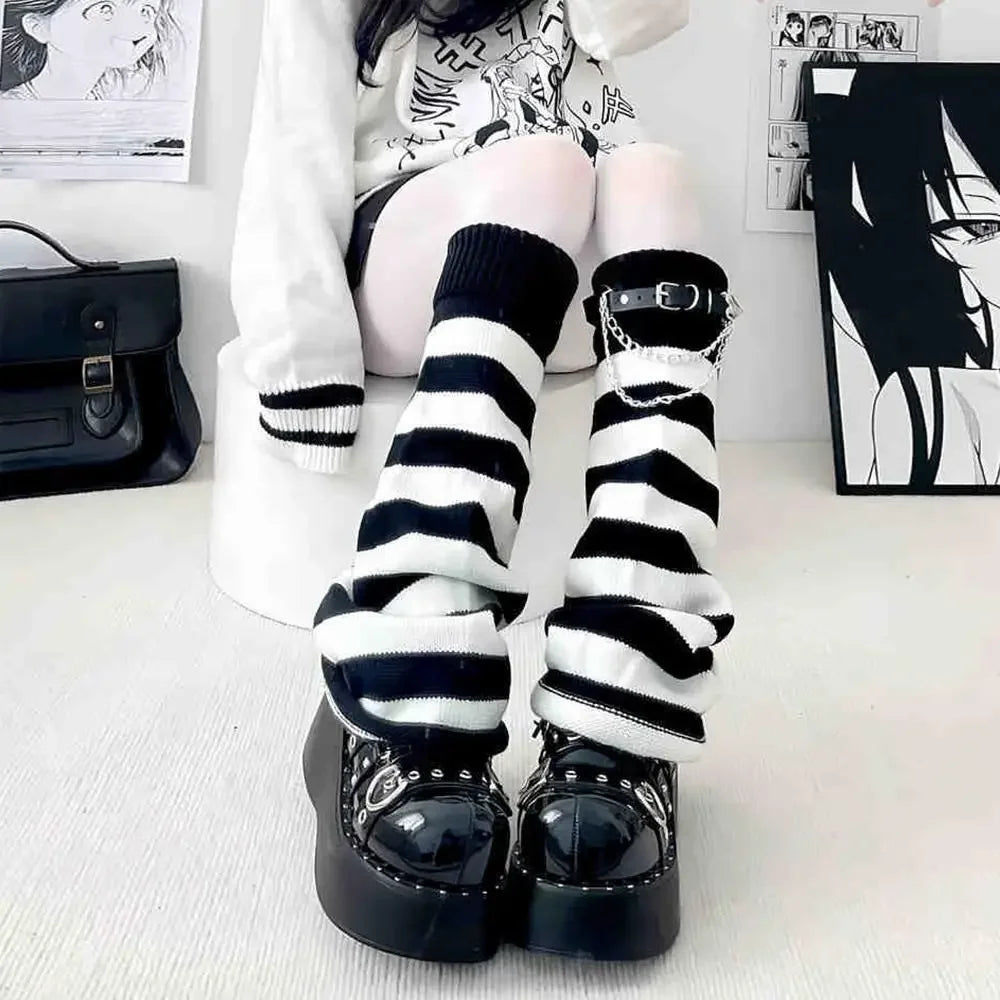 Black and White Knitted Leg Warmers