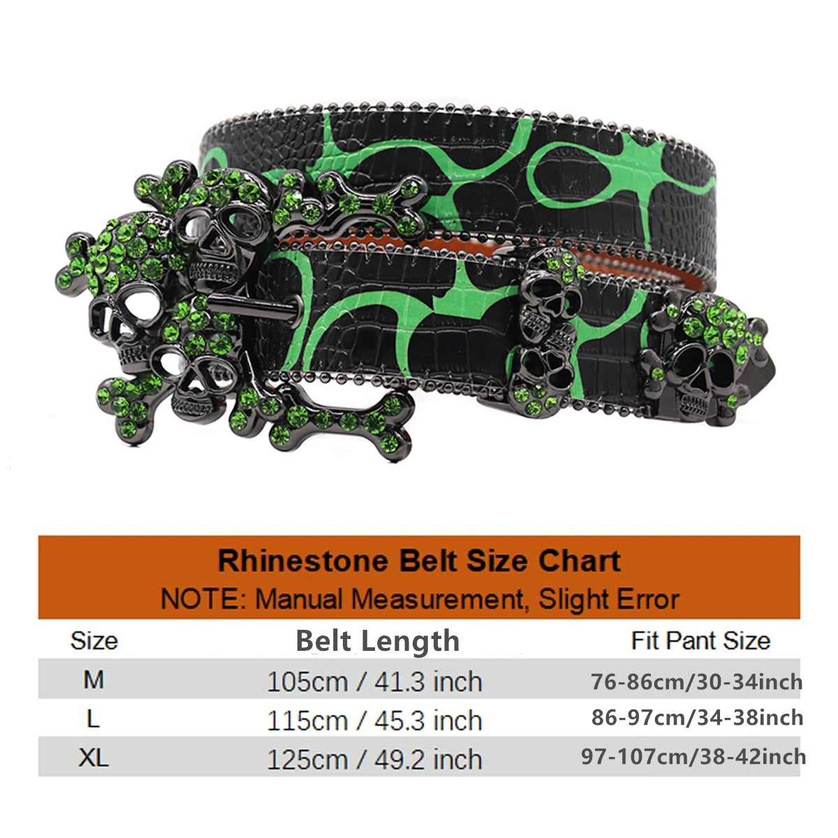 Green Skull Western Rhinestones Belt