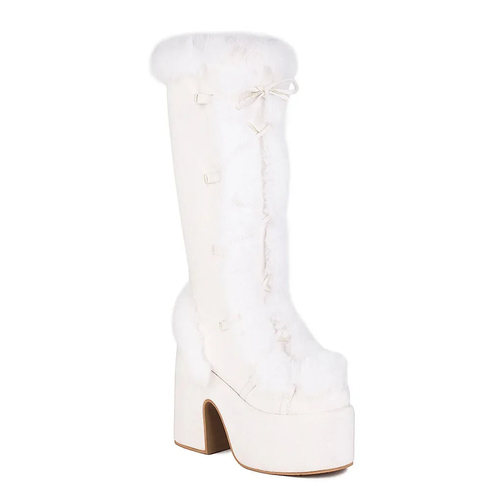 High Heel Platform Boots With Fur