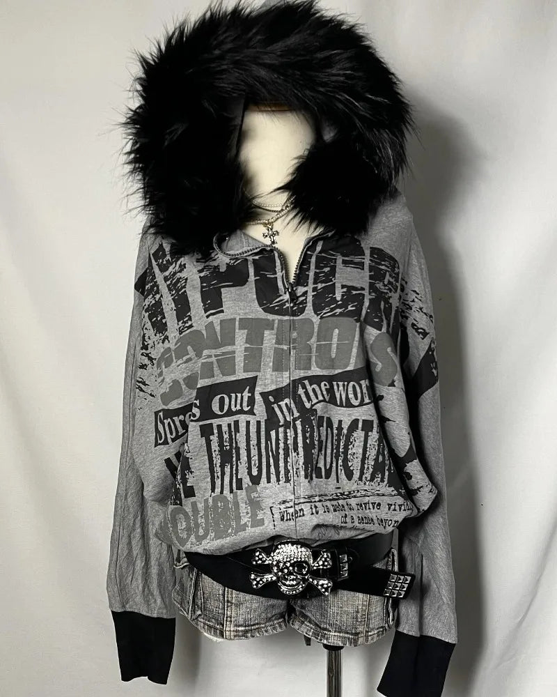 Fur Hooded Sweaters Y2k