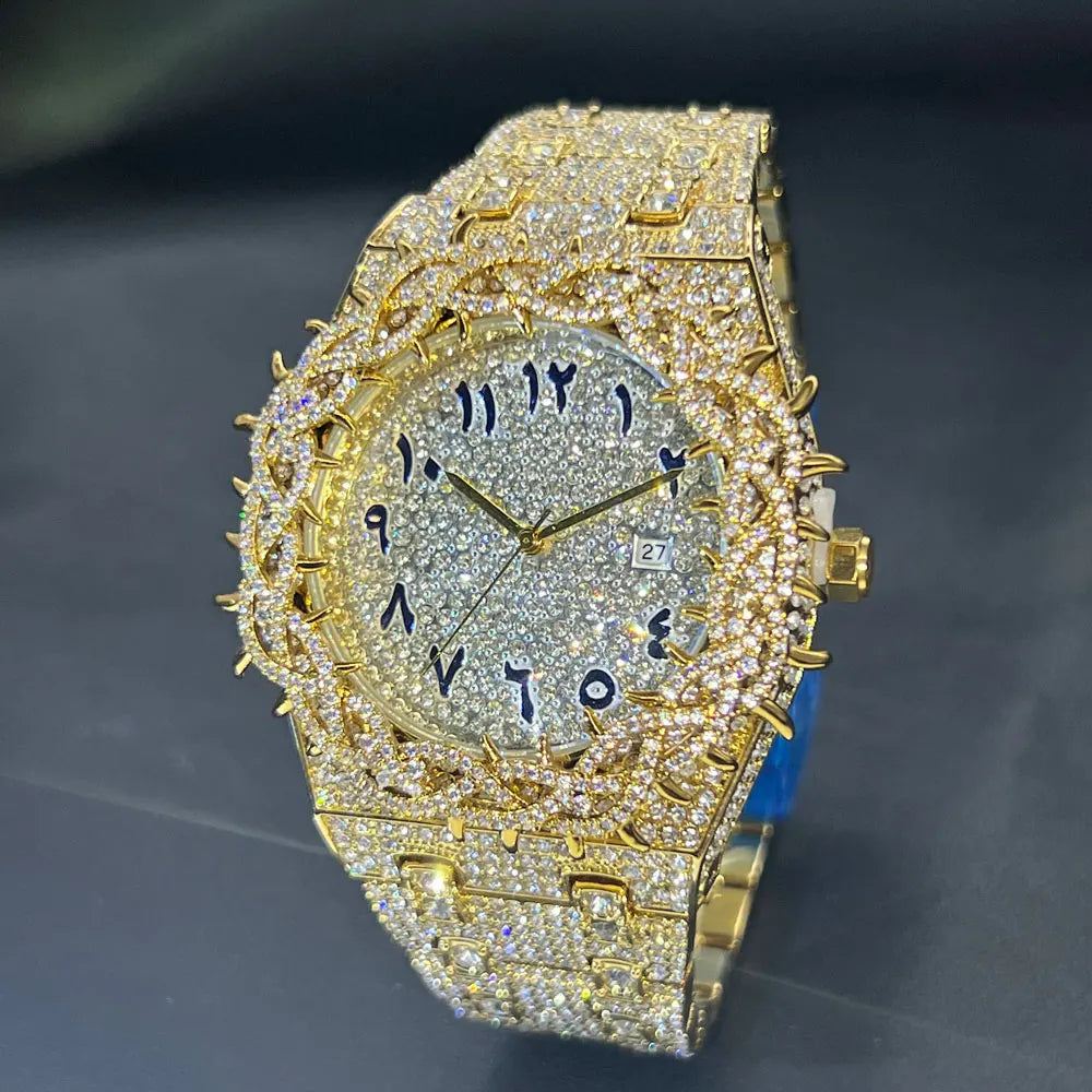 Full Diamond Jesus Thorns Watch Gold and Silver