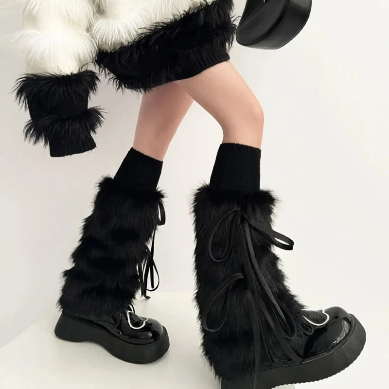 Winter Fuzzy Rabbit Fur Leg Warmers