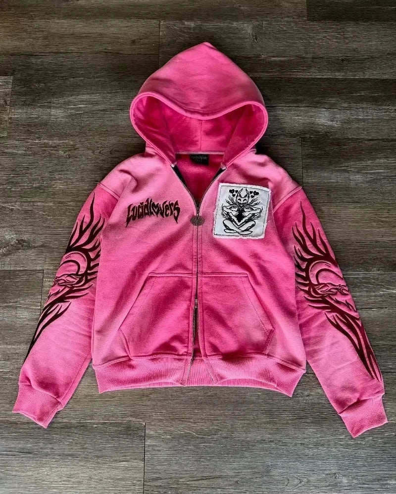 Leopard Print Faux Fur Lined Zip-up Y2k Hoodie