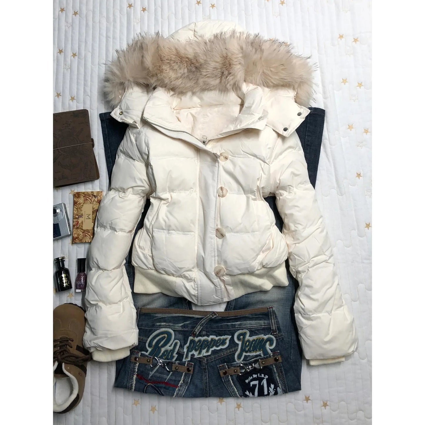 Slim Waisted Puffer Faux Fur Jackets