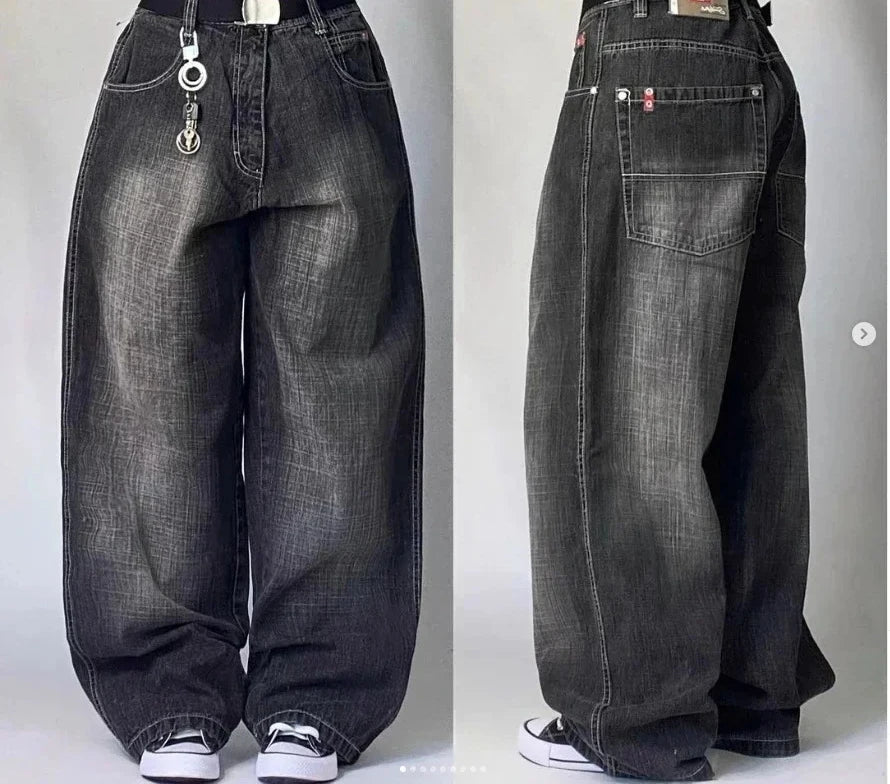 Skull Embroidered Baggy Jeans