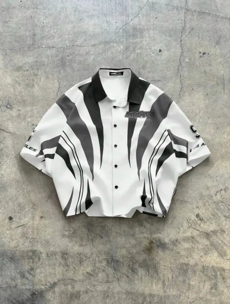 Striped Jersey-Styled Button-Up T-shirt