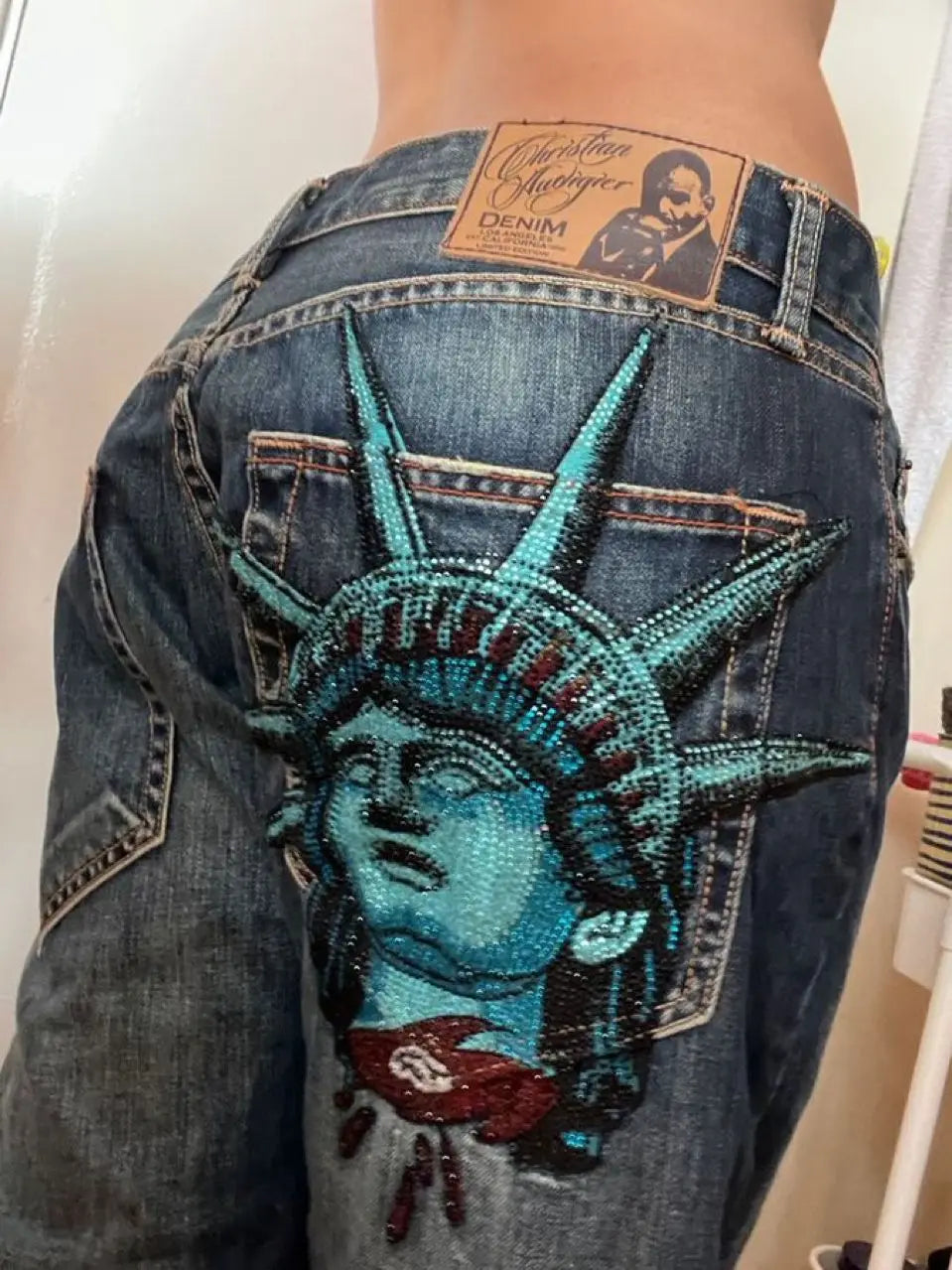 Embroidered design Wide Leg Baggy Jeans
