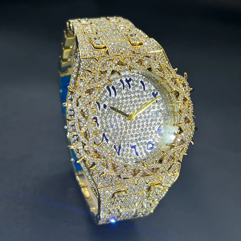 Full Diamond Jesus Thorns Watch Gold and Silver