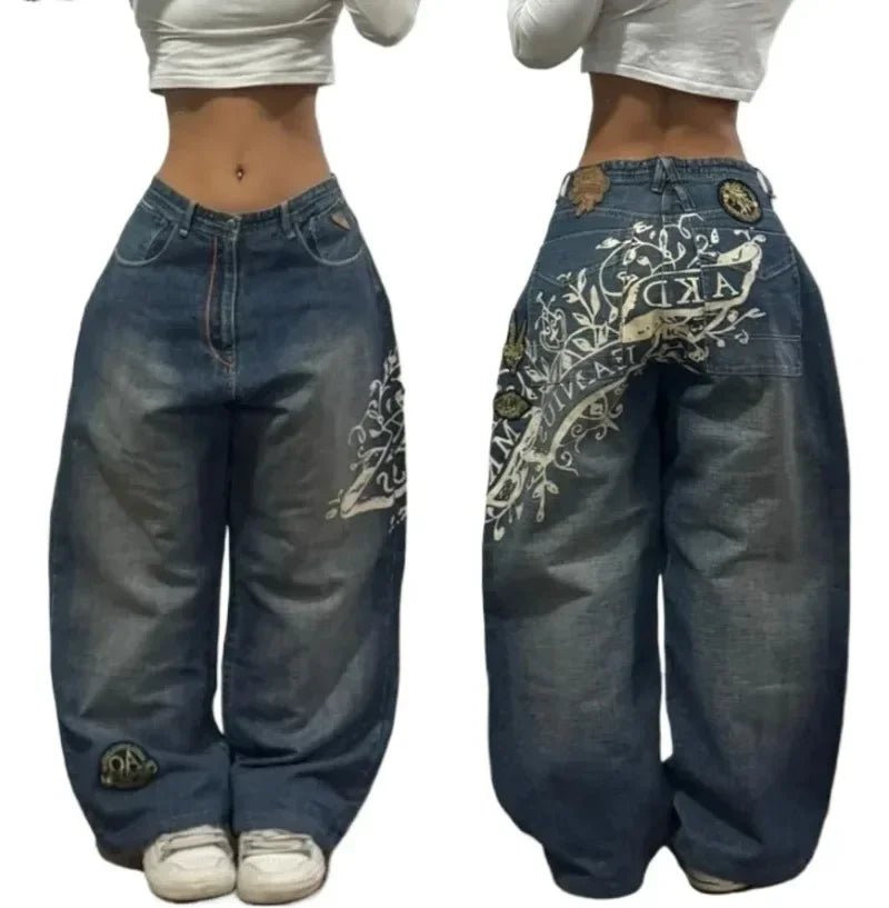 Embroidered Design Baggy Jeans