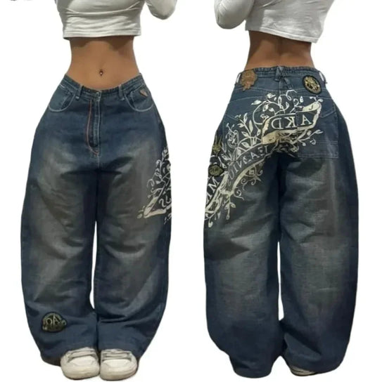 Embroidered Design Baggy Jeans