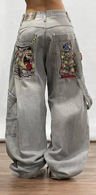 Embroidered Design Baggy Jeans