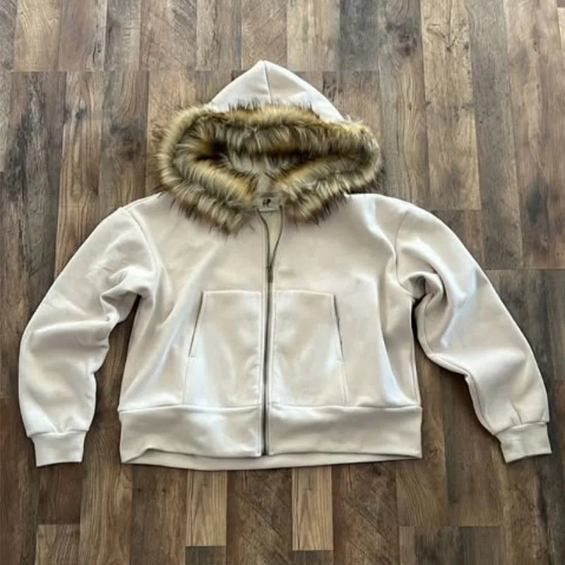 Fur Hooded Designed Sweaters
