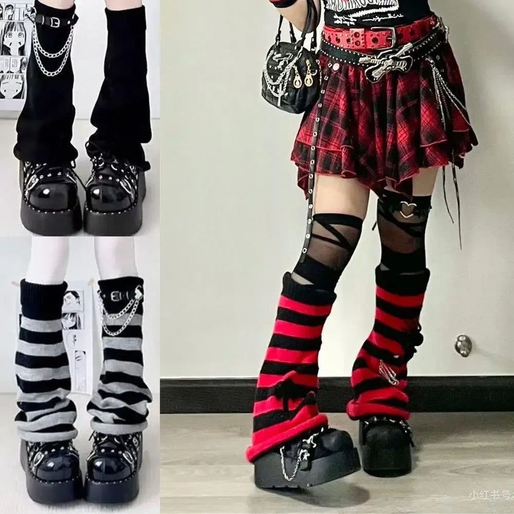 Black and White Knitted Leg Warmers