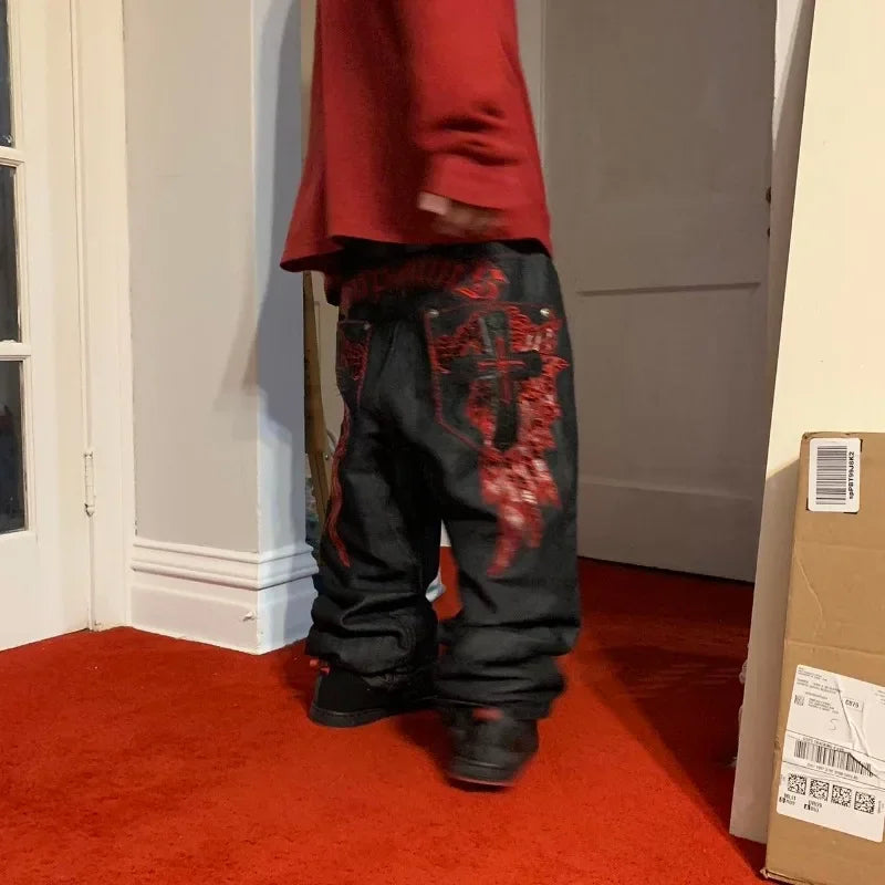 Embroidered Gothic Design Jeans