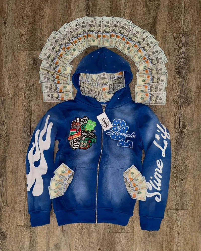 Fire Sleeve Washed Streetwear Jacket