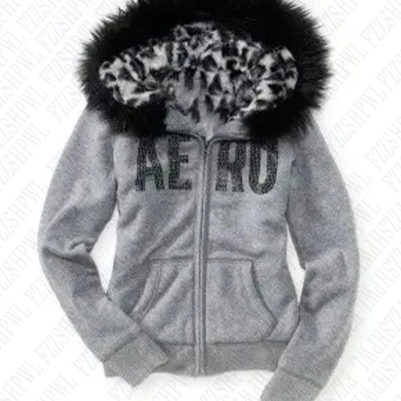 Fur Hoodied Y2k Zip up Hoodies