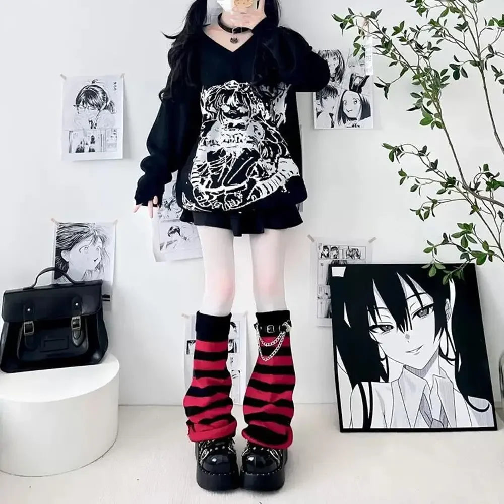 Black and White Knitted Leg Warmers