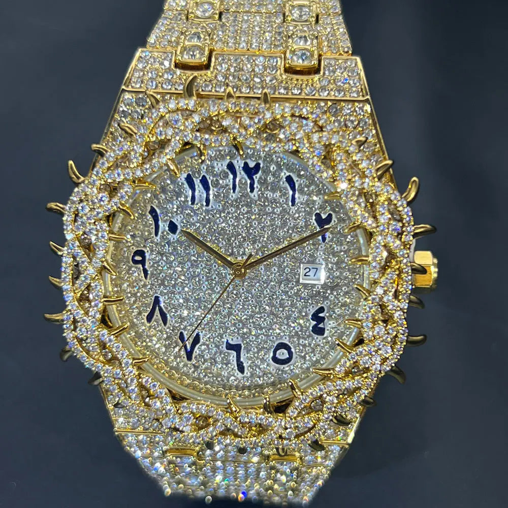 Full Diamond Jesus Thorns Watch Gold and Silver