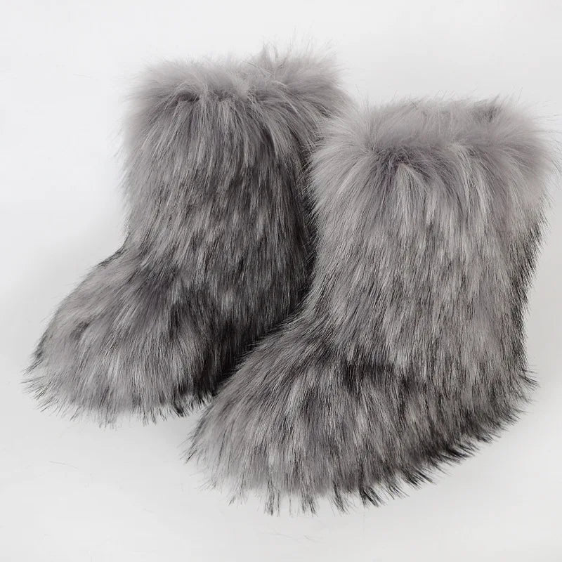 Furry Snow Fox Fur Boots