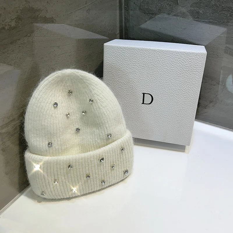 Rhinestone Beads Knitted Beanie