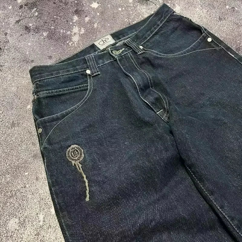Skull Embroidered Baggy Jeans