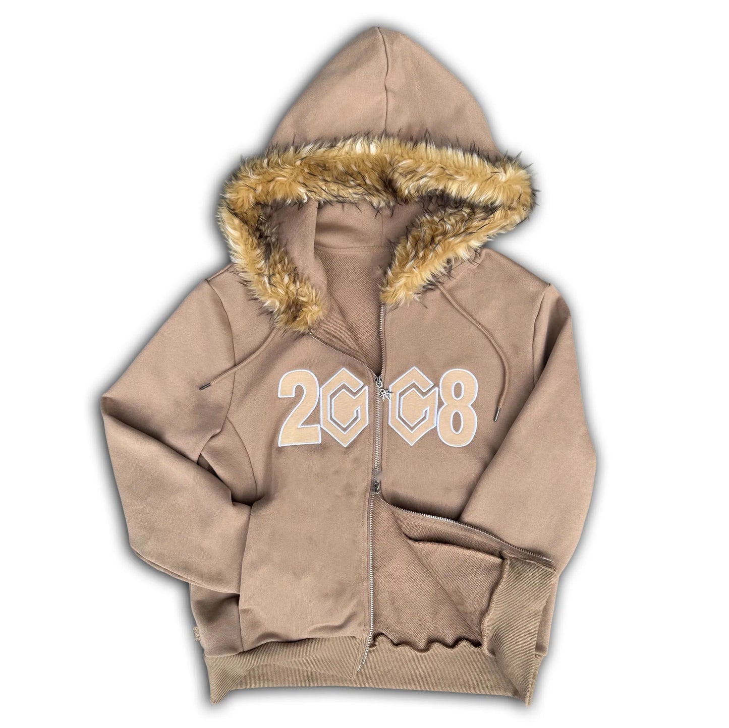 2008 Pattern Faux Fur Hoodie