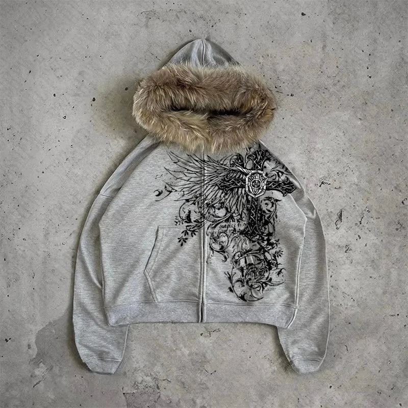 Fur Hooded Designed Sweaters