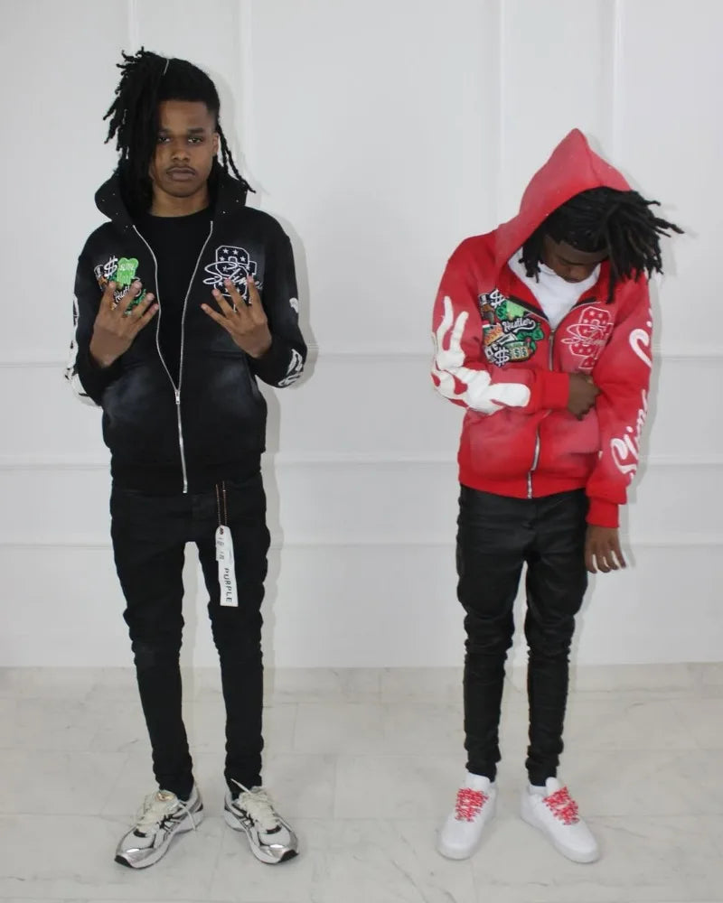 Fire Sleeve Washed Streetwear Jacket