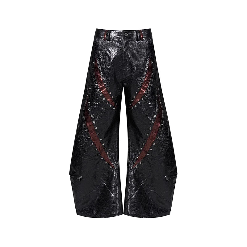 Gothic Rivet Design Flared Leather Pants