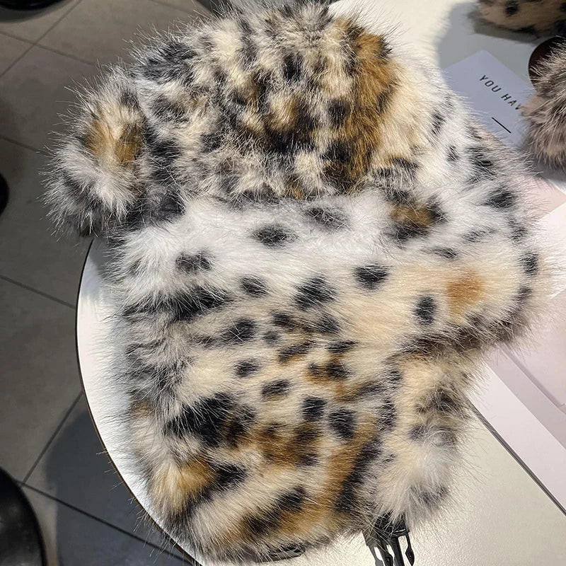 Leopard Print Fur Ushanka Hat