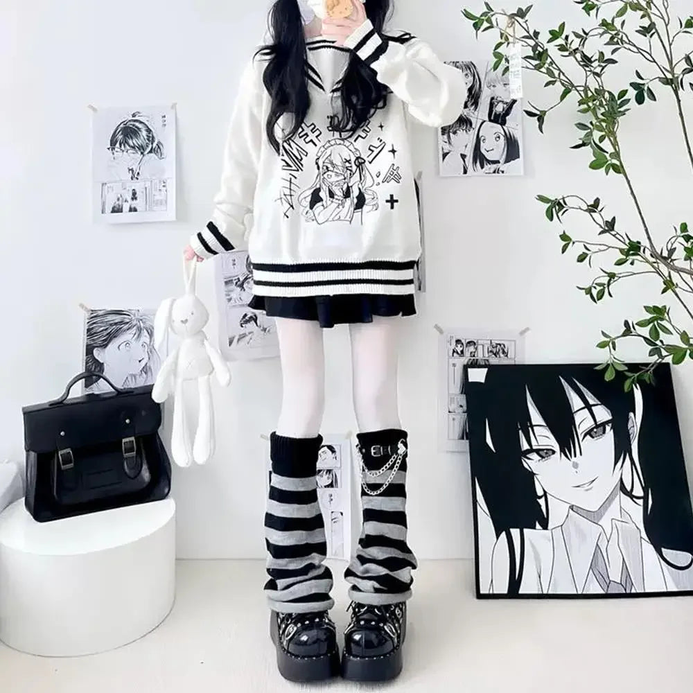 Black and White Knitted Leg Warmers