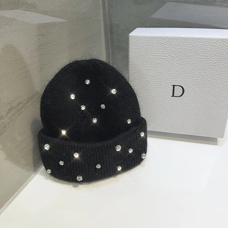 Rhinestone Beads Knitted Beanie