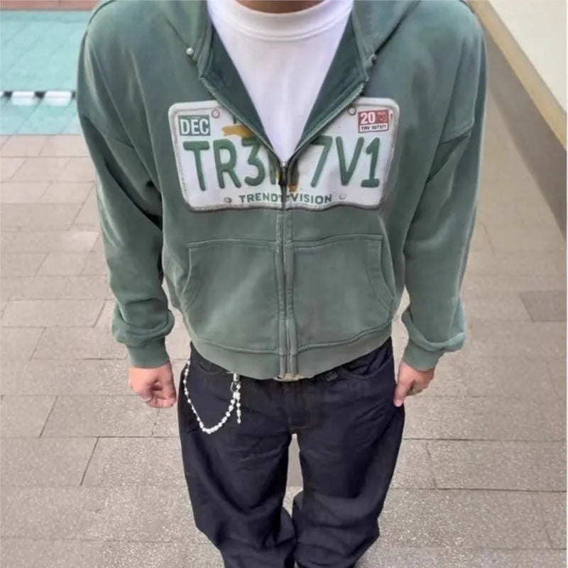 License Plate Zip-up Sweater