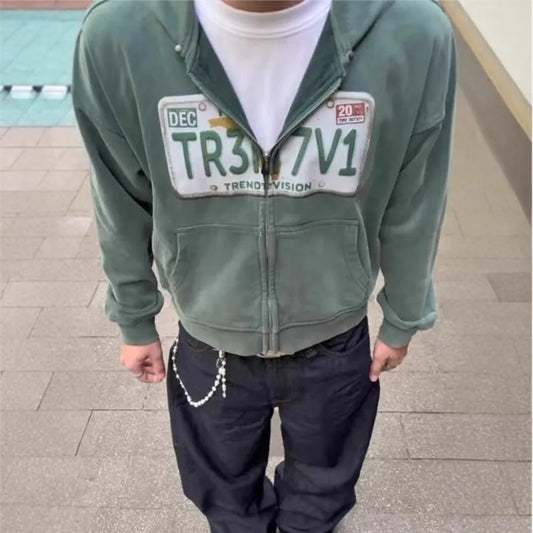 License Plate Zip-up Sweater