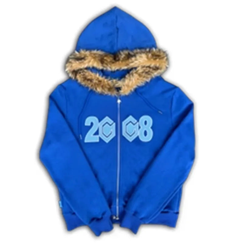 2008 Pattern Faux Fur Hoodie