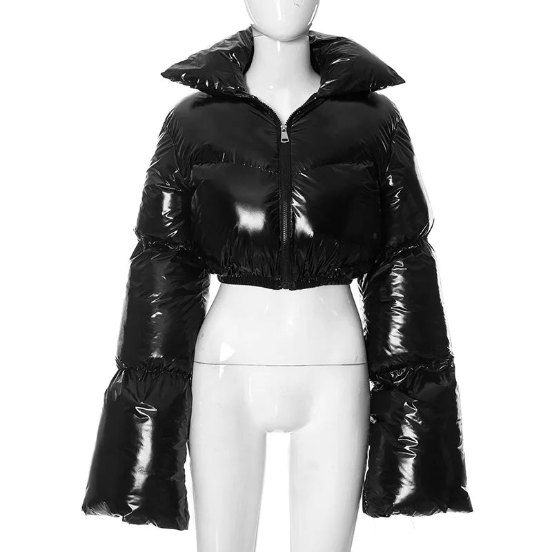 Short Waist Glossy Puffer Jacket