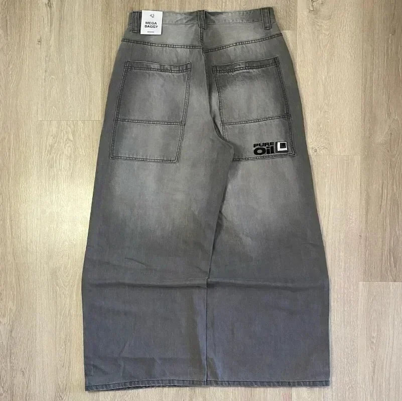 Skull Embroidered Baggy Jeans