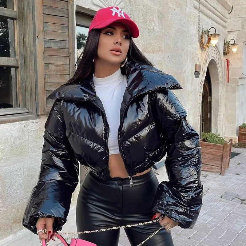 Short Waist Glossy Puffer Jacket