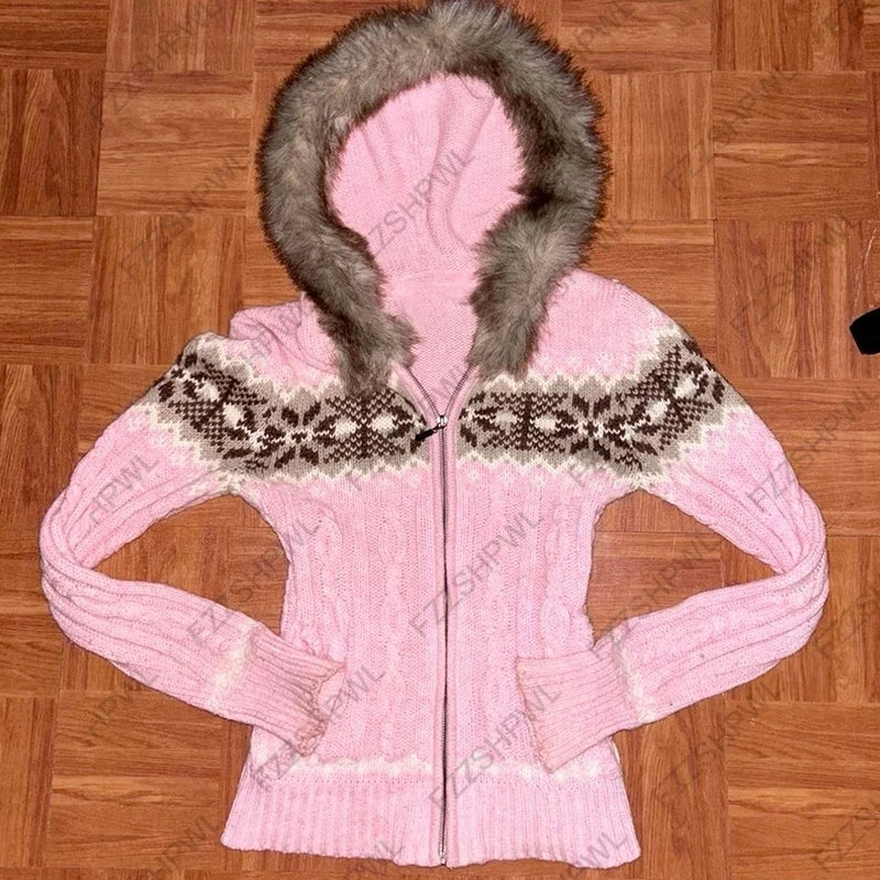 Faux Fur Lined Hooded Slim Waist Sweaters
