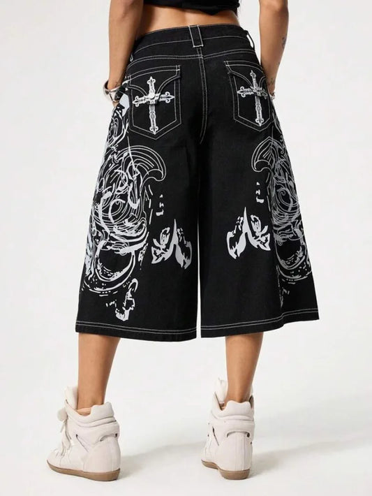 Baggy Cross Pockets Low Denim Shorts