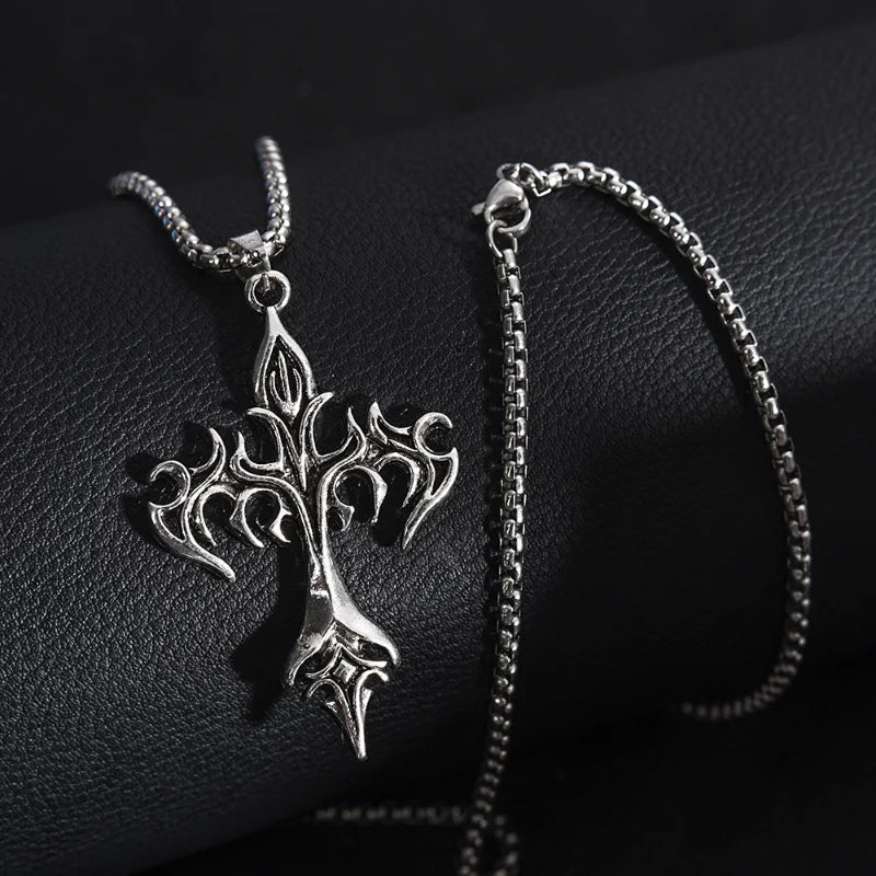 Flame Cross Pendant Chain